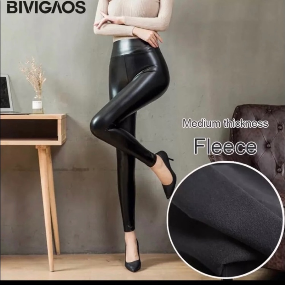 BIVIGAOS Fashion Women PU Leather Pants Elastic High Waist Winter Legging